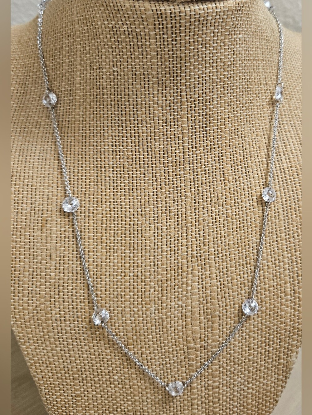 STERLING SILVER CRYSTALS LINK CHAIN 925 MARKED NECKLACE